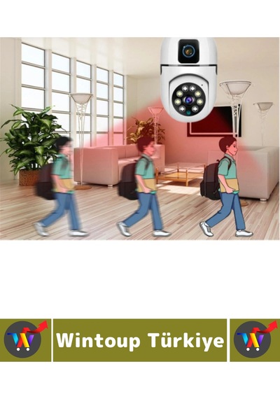 Wintoup Ev Çocuk Odası Gece Görüş İki Yön Ses Full Hd Çift Lensli E27 Duy Girişi Kablosuz Wi-fi Ampul Kamera