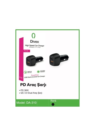 Divex 43w Type-c + Usb Qc 3.0 Araç Şarj Cihazı Da-310