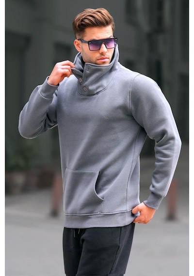 Madmext Füme Yaka Detaylı Erkek Sweatshirt 4411-füme Füme