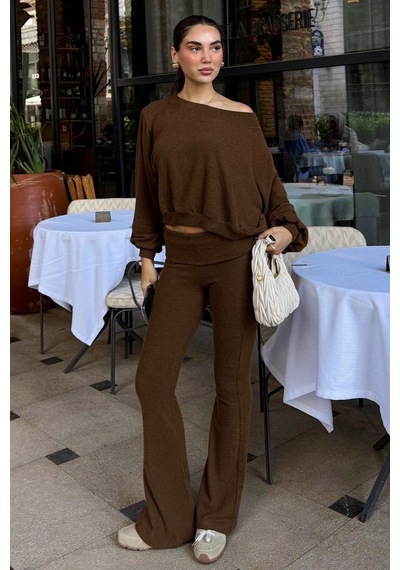 Seeh Kahverengi Bluz Pantolon İkili Takım Sh314 Standart