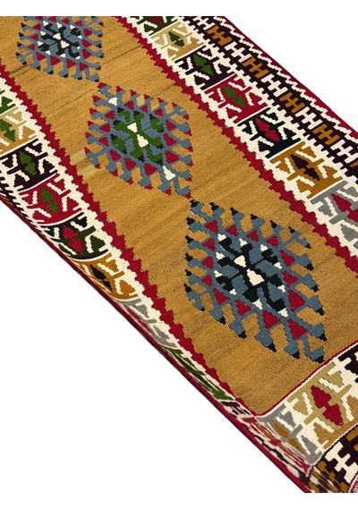 El Dokuma Sıfır Yahyalı Kilim 102x200 Kök Boya %100 Yün Kilim Renkli