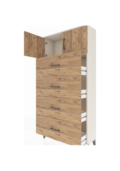 Arges Dolap Tek Raflı 4 Çekmeceli 2 Kapaklı 88x30x182 Aytaşı-çam Aytaşı