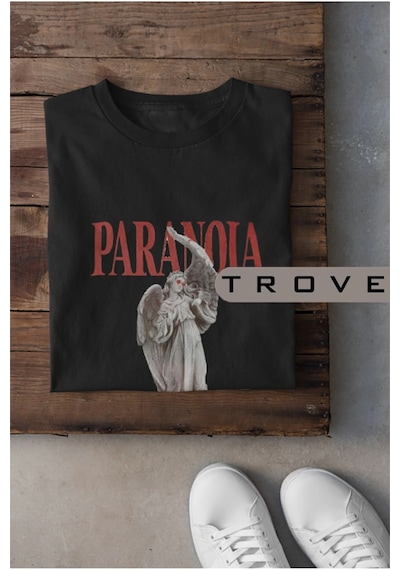 Startmore Unısex Kadın Erkek Paranoıa %100 Pamuk Baskılı Siyah Beyaz T-shirt Siyah
