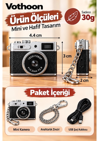 Mini Retro Dijital Kamera 1080p Full Hd Fotoğraf & Video Çekimi Lcd Ekran Mini Kamera Tf Kart Destekli - 100
