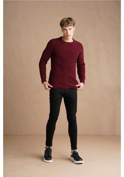 Erkek Bordo Nevrüllü Bisiklet Yaka Triko Kazak-trzcm28888r07s Bordo