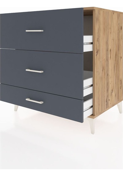 Kronos Şifonyer 3 Çekmeceli 88x59x96 Çam-antrasit Çam