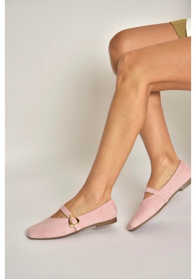 Fox Shoes Y726632602 Pudra Süet Kalp Toka Detaylı Kadın Babet Pudra