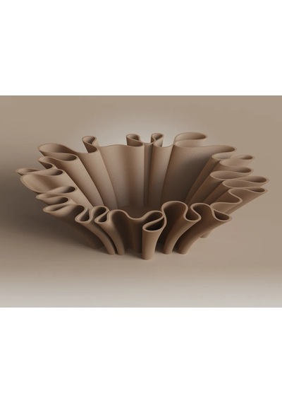3d Baskı Dalgalı Çiçek Formlu Dekoratif Kase Organik Kumaş Dokulu Sunum Ve Obje Tabağı Bej