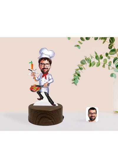 Kişiye Özel Erkek Chef Karikatürlü Dekoratif 3D Biblo Led Işıklı (481497199)