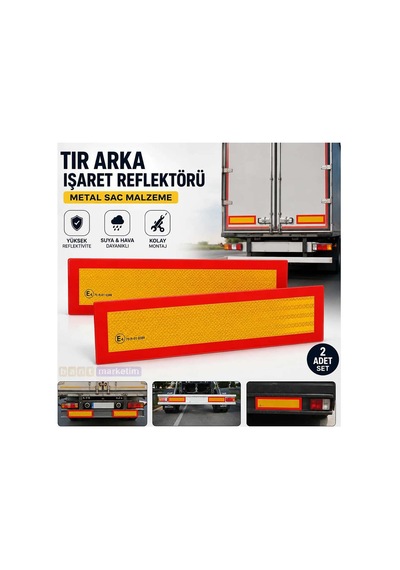 Tır Arka İşaret Reflektörü Metal Sac 2 Adet Set Kırmızı Sarı Reflektif Levha Bant Marketim