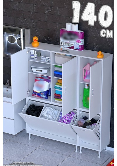 Ohbe 90 + 50cm Genişlik 160cm Boy 32,5cm Derinlik Kirli Sepetli 3 Uzun Kapak Çok Amaçlı Banyo Dolabı Beyaz Ohbe 90 + 50cm Genişlik 160cm Boy 32,5cm Derinlik Kirli Sepetli 3 Uzun Kapak Çok Amaçlı Banyo Dolabı Beyaz