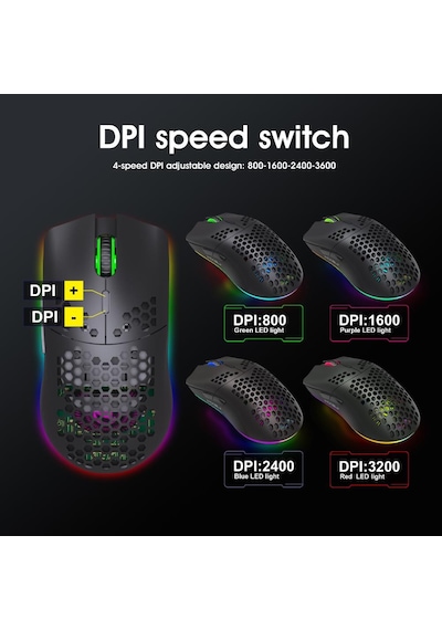 Valkyrie Kablosuz Petek Tasarım Şarjlı Gaming Mouse Rgb Aydınlatmalı 3200 Dpı Ultra Hafif Siyah -
