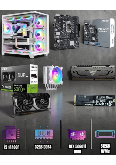 Symoon Symoonpc0017 i5-14400F 32 GB 512 GB Nvme 5060TI Free Dos Masaüstü Oyuncu Bilgisayarı