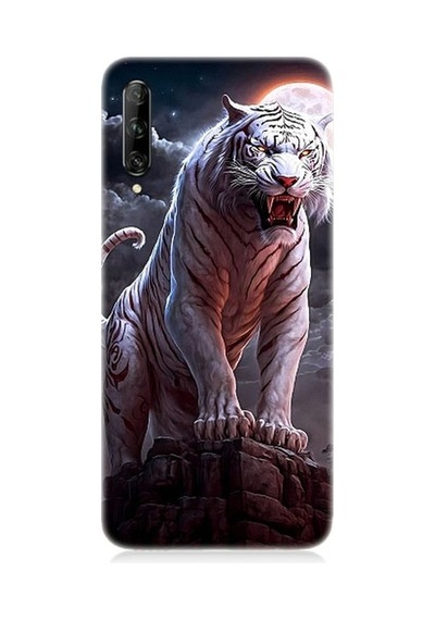 Huawei P Smart Pro Uyumlu Beyaz Savaşçı Kaplan Tiger Desenli Silikon Kılıf