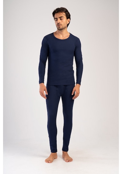 Yake Store Erkek Comfort Kayık Yaka Uzun Kol Iclık Takım - Navy Blue Lacivert