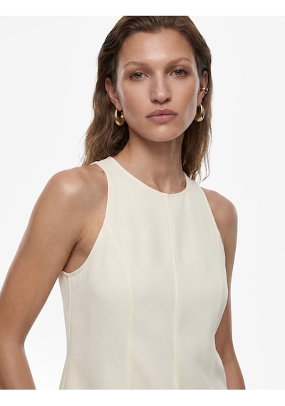 Koton Keten Karışımlı Kolsuz Bisiklet Yaka Peplum Top Bej 6sak30130ew Ekru