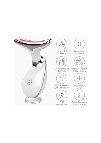 Boyun Ve Yüz Masaj Cihazı Led Işıklı, Ems Mikro Akım, Isıtmalı & Titreşimli Beyaz