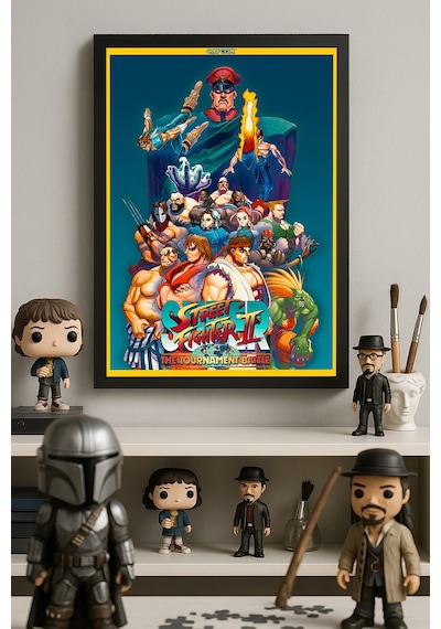 Street Fighter Siyah Ahşap Çerçeveli Poster, Dekoratif Oyun Duvar Tablosu