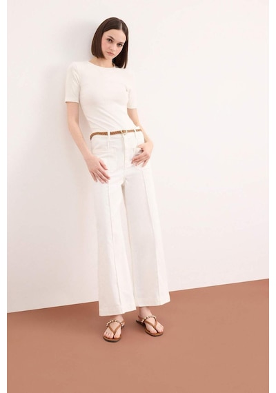 Defacto Regular Fit Cepli Yüksek Bel Kemerli Gabardin Pantolon F5933ax25smer105 Ekru