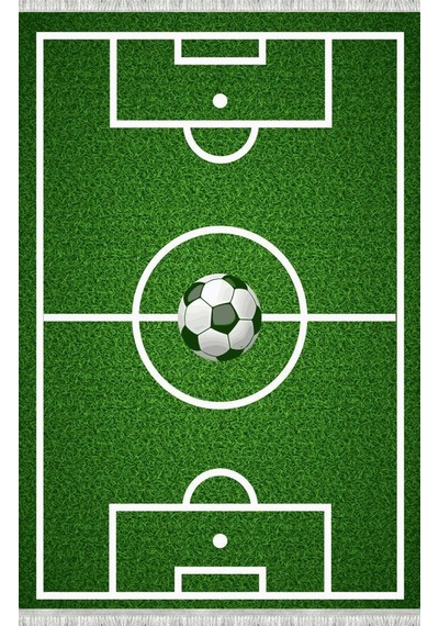 Futbol Sahası Desenli Çocuk Odası Halısı Kaymaz Tabanlı Yıkanabilir Dijital Baskı Halı Yeşil