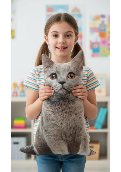 3d Dijital Baskılı Dekoratif Kedi Yastık Duman Renkli