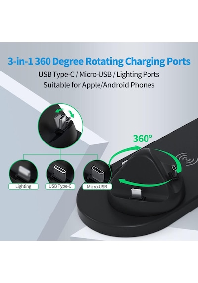 4'ü 1 Arada Kablosuz Şarj Yuvası, Apple Mikro/tip C Telefonlar İçin 360 Derece Dönen Şarj Yuvası, İwatch Serisi, Airpods, İphone, Samsung Uyumlu Galaxy İçin Qi Hızlı Şarj Yuvası Çok Renkli 4'ü 1 Arada Kablosuz Şarj Yuvası, Apple Mikro/tip C Telefonlar İçin 360 Derece Dönen Şarj Yuvası, İwatch Serisi, Airpods, İphone, Samsung Uyumlu Galaxy İçin Qi Hızlı Şarj Yuvası Çok Renkli