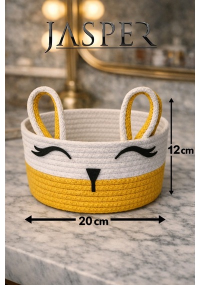 Jasper Bunnybox Jüt İp Sarı Sevimli Tavşan Düzenleyici Sepet Organizer Sarı