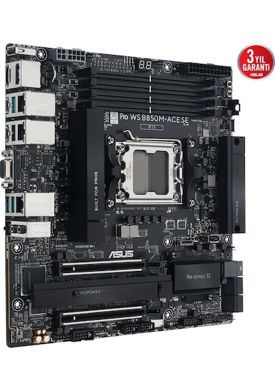Asus Pro Ws B850m-ace Se, 4xddr5, 2xm.2, Hdmı, Dp, Type-c, D-sub, Pcıe 5.0, Am5 Soket Micro-atx Anakart