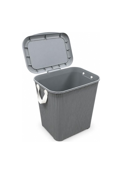 45 L Kapaklı Kirli Çamaşır Sepeti Modern Çizgili Tasarım Taşıma Kulplu Dayanıklı Plastik Banyo, Çamaşır Odası Ve Yatak Odası İçin 40 X 34 X 47 Cm Açık Gri Çok Renkli