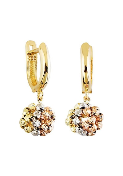 Sembol Gold Sallantılı Altın Dorika Küpe 14K Gold Tricolor