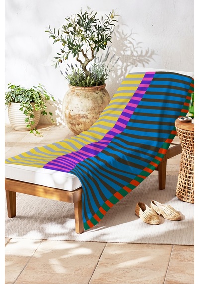 Çizgili Renk Bloklu Modern Plaj Havlusu - Geometrik Akdeniz Stil Hızlı Kuruyan Mikrofiber Havlu Berrak Köpüğü