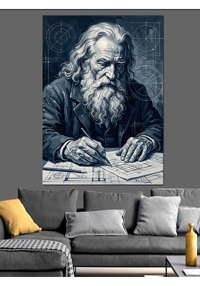 Plan Çizen Leonardo Da Vinci Dekoratif Kanvas - Mdf Ahşap Tablo
