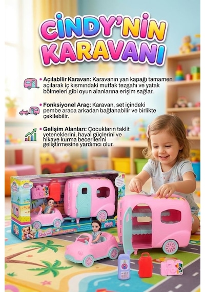 Cindy Nin Harika Karavanı Oyun Seti - Açılabilir Karavan, Pembe Araba Ve Aksesuarlı Oyuncak Bebek Seti