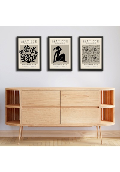 Henri Matisse 3'lü Alüminyum Çerçeveli Poster Seti - Önden Açılır A3 Açılır Kapanır Çerçeve Seti Siyah Beyaz Minimalist, Siyah