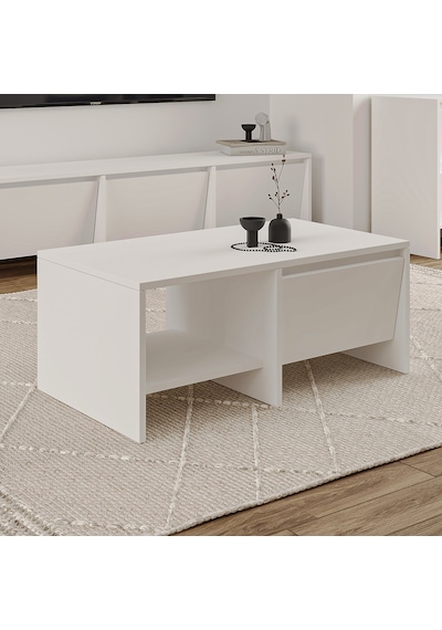 Laris Kapaklı Orta Sehpa 90 Cm Modern Tasarım Beyaz