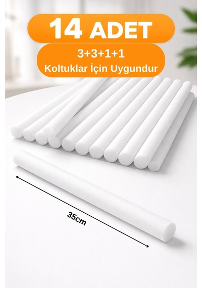 Koltuk Örtüsü Kaydırmaz Sünger Çubuk 14 Adet 35 Cm Koltuk Kılıfı Sabitleyici 3+3+1+1 Uygun Beyaz