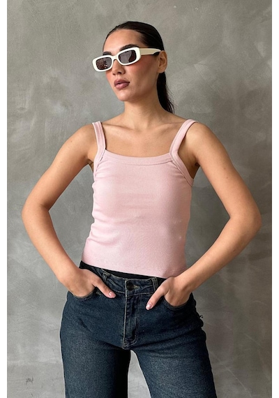 Madmext Pembe Fitilli Görünümlü Askılı Basic Atlet Mg2236 Pembe