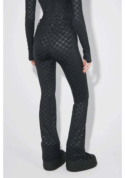 Misbhv Esnek Lycra Monogram Kayak Pantolonu - Flare Paça Ve Metal Logo Detayı Siyah