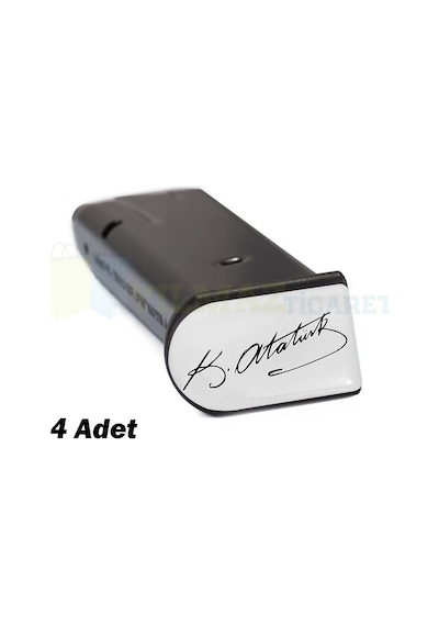 Kemal Atatürk Imza Şarjör Kapağı Sticker Damla Silikon Etiket Yapıştırma 4 Adet ( 4 X 2.4 Cm ) Beyaz
