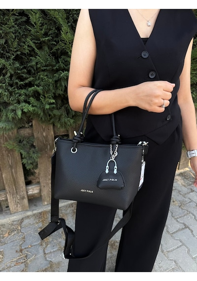 Just Polo Kadın Su Geçirmez Yumuşak Deri Ayarlanabilir Askılı Lüks El & Omuz Çantası Siyah 41742234