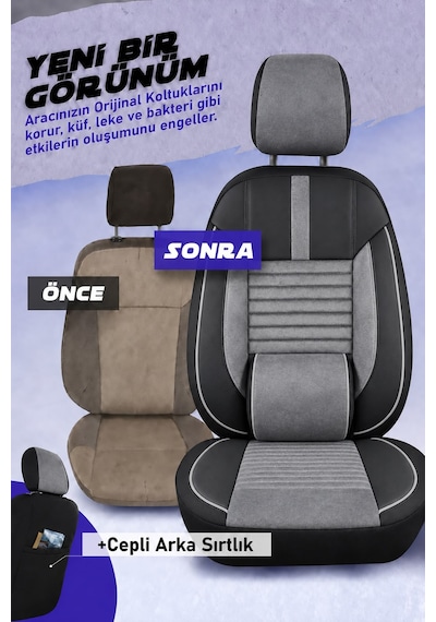 Vw Caddy 2 Phantom Gri Tay Tüyü Ticari 2+1 Oto Koltuk Kılıfı Tam Set -ortopedik-kolay Montaj-terletmez 2004 - 2015