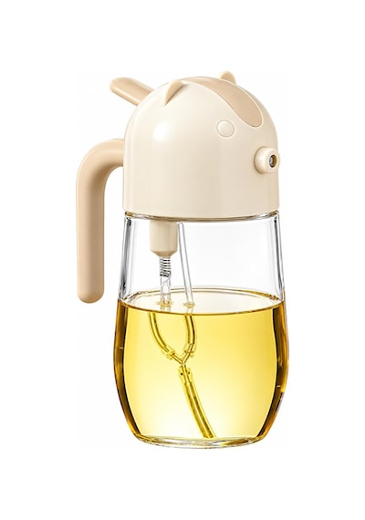 Sprey Yağlık Ve Yağdanlık, Cam Hazneli 2 Si 1 Arada Yağ Püskürtücü Ve Dökücü, 600 Ml, Krem
