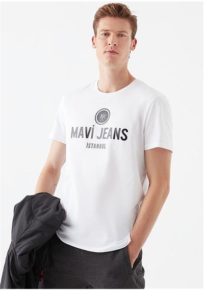 Mavi Mavi Logo Baskılı Beyaz Erkek T-shirt Beyaz