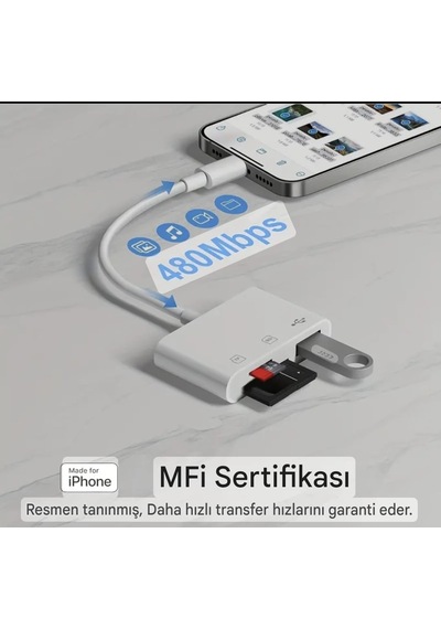E-kervan 3'ü 1 Arada Apple Uyumlu iPhone Lightning To Tf Sd Kart Ve Usb Çevirici Dönüştürücü Sağlam 1 Adet