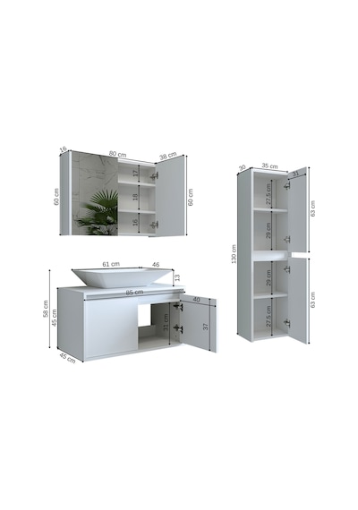 Banos Banyo Roomart Lavabolu Mat Beyaz Mdf 85 Cm Banyo Dolabı+Ayn Mat Beyaz