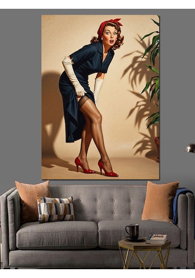 Ahşap Tablo Pin-up Kadın Seksi Poz Ünlü Tabloları