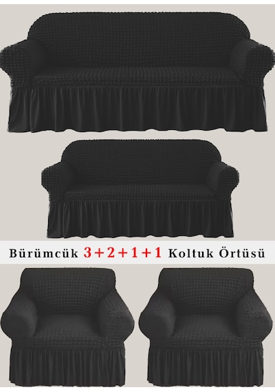 StarMall Bürümcük Koltuk Örtüsü, Berjer, Çekyat Kılıfı 3211 Takım Siyah