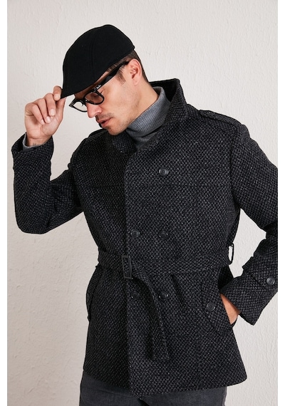 Buratti Slim Fit Cepli Pamuklu Kaşe Erkek Kaban 5841015 Antrasit Noktalı
