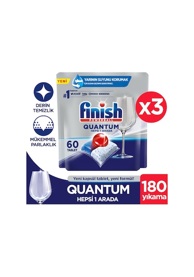 Finish Quantum 180 Kapsül Bulaşık Makinesi Deterjanı 3 x 60 Tablet