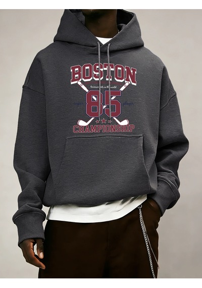 Startmore Tarzsokak Boston 85 Oyuncular Şampiyonası Desen Erkekler Kapüşonlular Polar Gevşek Kazak Tüm Maç Trendy Antrasit